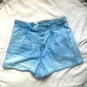 American Eagle Outfitters Light Blue High-Waist Button-Front Denim Shorts